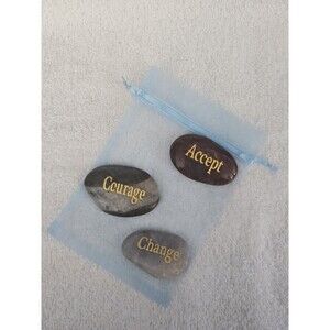 Inspirational Word Stones Polished Rocks Gift Set - Courage Change Accept